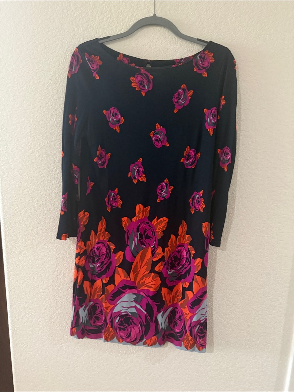 Juicy Couture Black Long-Sleeve Dress with Pink and Orange Floral Print